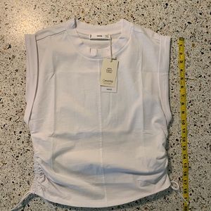 Mango White Sleeveless Ruched Side Cotton Top
